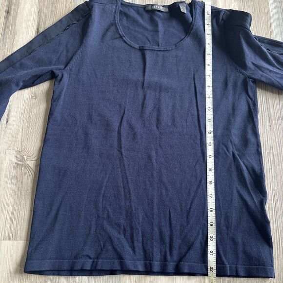 Vintage Esprit Long Sleeved Blue Viscose Top With Button Sleeve Detail Small - Picture 9 of 12